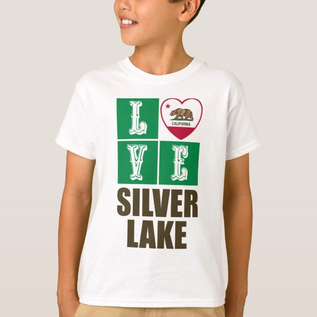 California Republic State Flag Heart Silver Lake T-Shirt (Front)