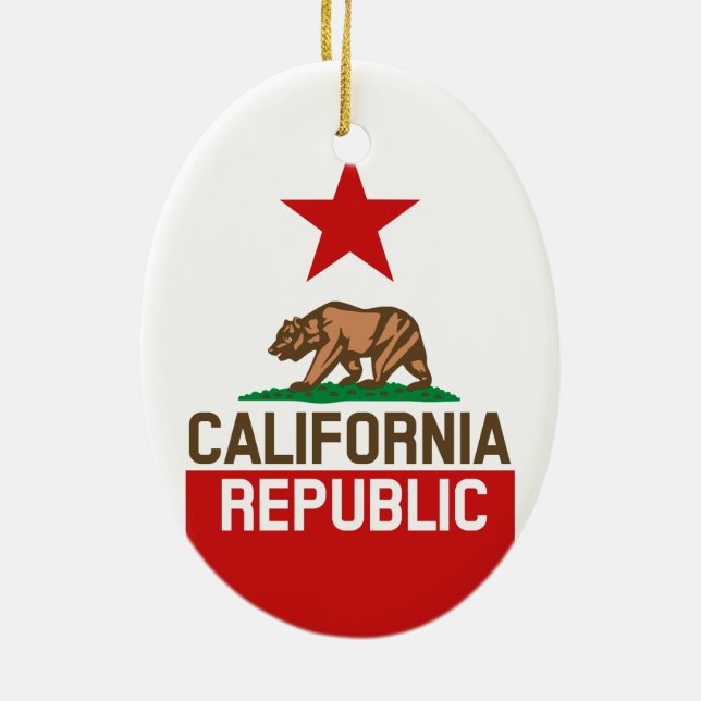 CALIFORNIA REPUBLIC State Flag Large Star Design Ceramic Ornament (Back)