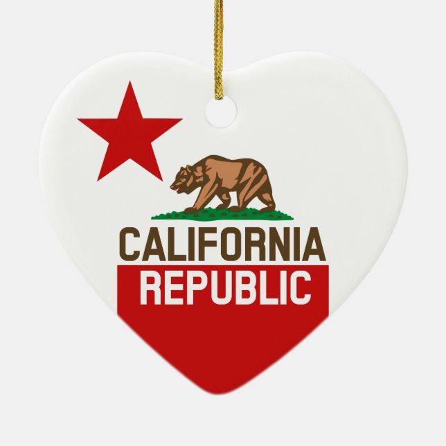 CALIFORNIA REPUBLIC State Flag Large Star Design Ceramic Ornament (Back)