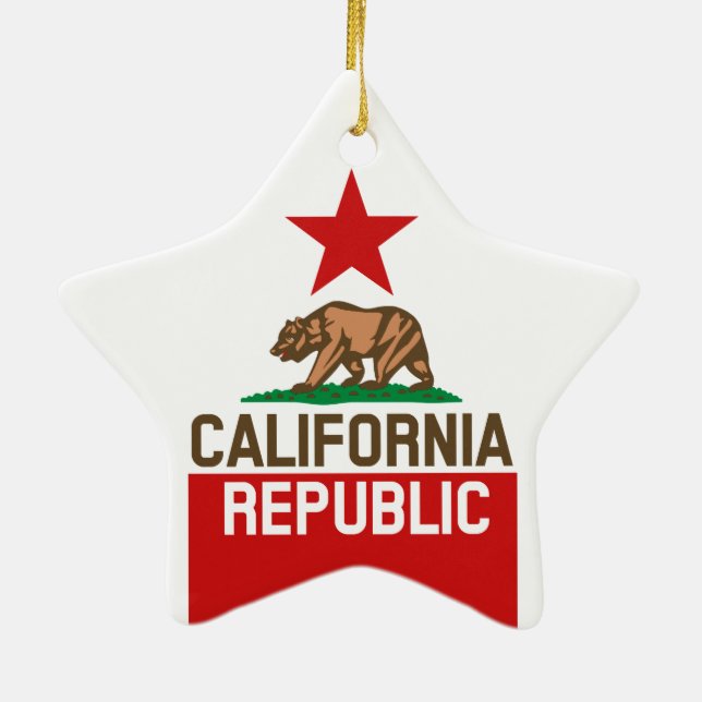 CALIFORNIA REPUBLIC State Flag Large Star Design Ceramic Ornament (Back)