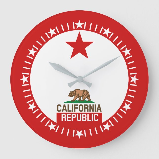 California Republic State Flag Large Star Dial Large Clock (Front)