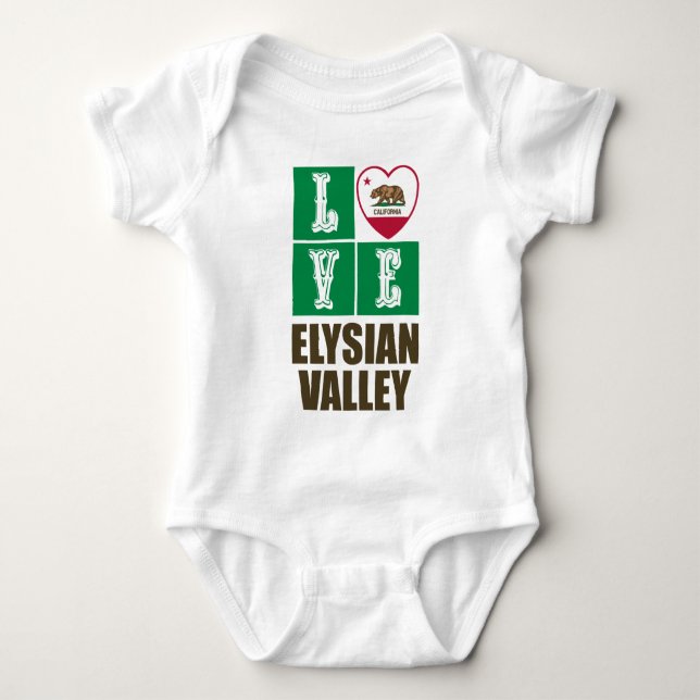 California Republic State Flag Love Elysian Valley Baby Bodysuit (Front)