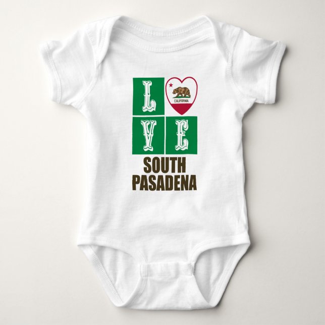 California Republic State Flag Love South Pasadena Baby Bodysuit (Front)