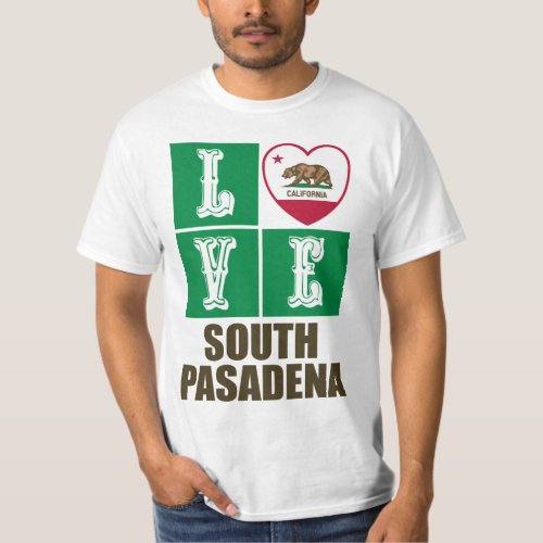 California Republic State Flag Heart Love South Pasadena T-Shirt