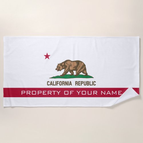 California Republic state flag personalized Beach Towel