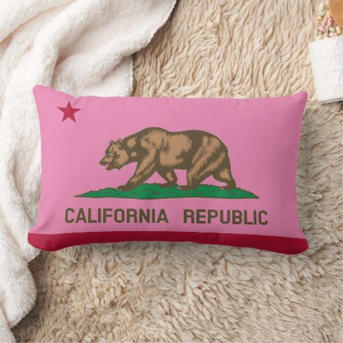 California Republic state flag pink Lumbar Pillow