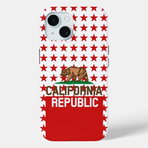 CALIFORNIA REPUBLIC State Flag Red Star Design iPhone 15 Case