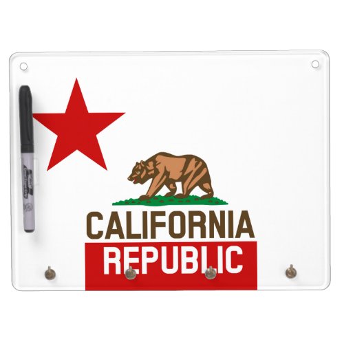 CALIFORNIA REPUBLIC State Flag Red Star Design Dry Erase Board With Keychain Holder