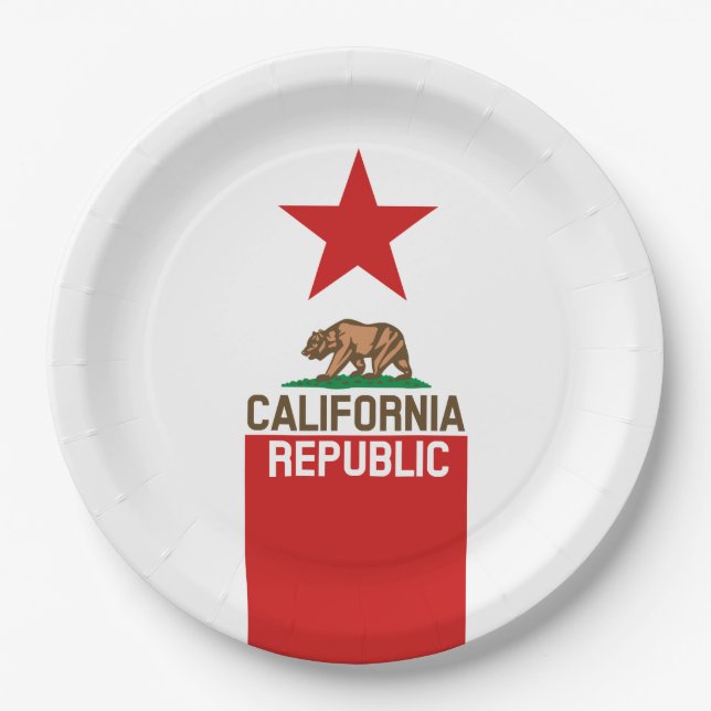 CALIFORNIA REPUBLIC State Flag Red Star Design Paper Plates (Front)