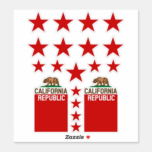 CALIFORNIA REPUBLIC State Flag Red Star Design Sticker
