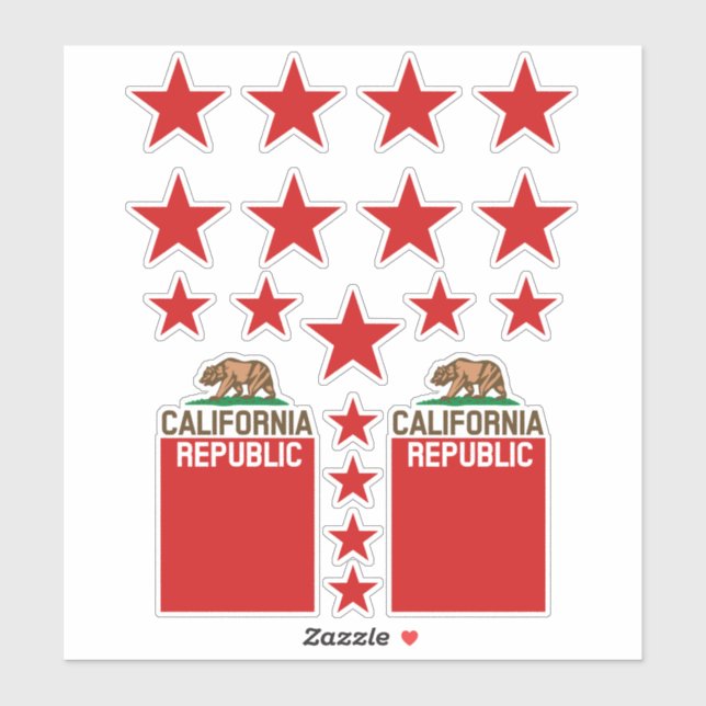 CALIFORNIA REPUBLIC State Flag Red Star Design Sticker (Sheet)