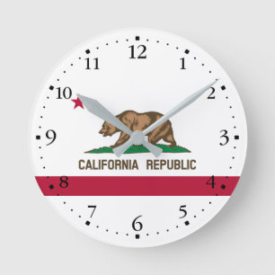California Republic State Flag Round Clock