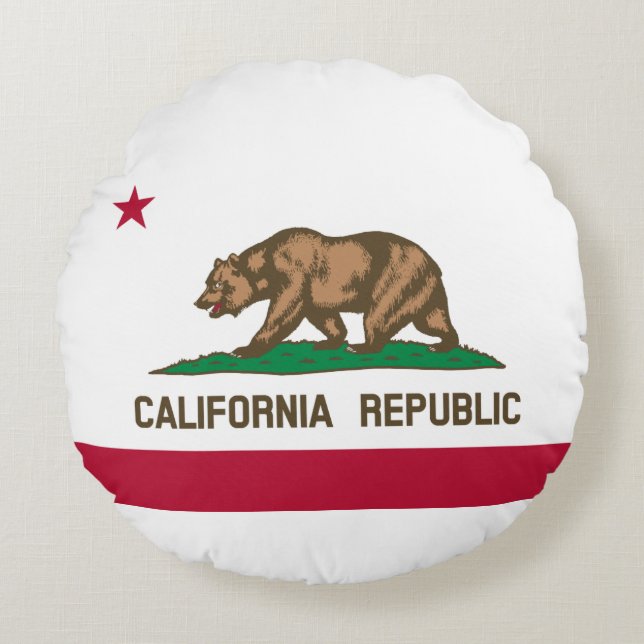 California Republic State Flag Round Pillow (Front)