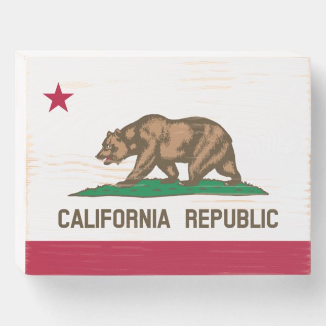 California Republic State Flag Rustic Wooden Box Sign (Front Horizontal)