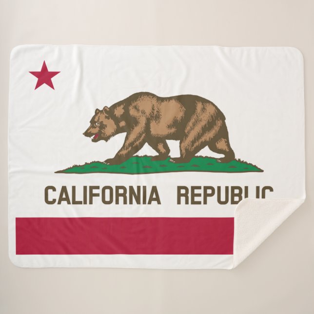 California Republic State Flag Sherpa Blanket (Front (Horizontal))