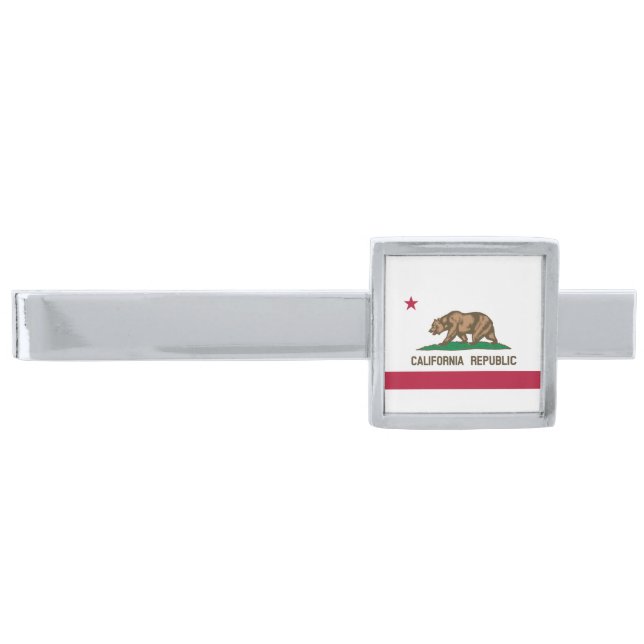 California Republic State Flag Silver Finish Tie Bar (Front)