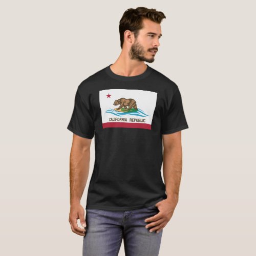 California Republic State Flag Surfing Bear Funny T_Shirt