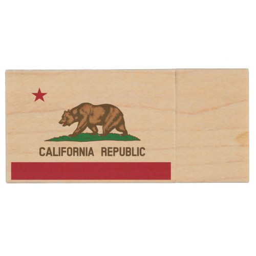 California Republic State Flag Wood Flash Drive