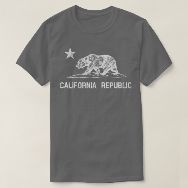 California Republic White Distressed State Flag Be T-Shirt (Design Front)