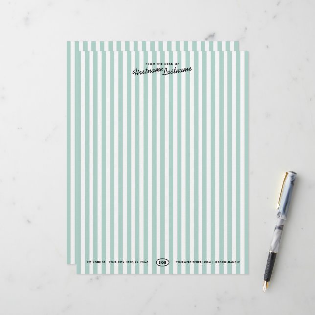 California Resort Striped Stationery Letterhead (Front/Back In Situ)