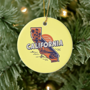 California Retro State Silhouette Customizable Ceramic Ornament