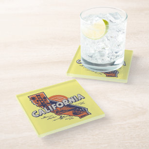 California Retro State Silhouette Glass Coaster