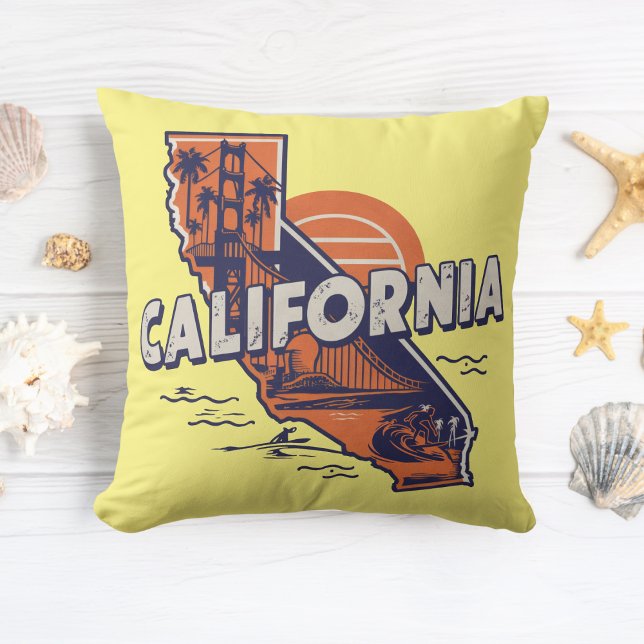California Retro State Silhouette Throw Pillow (Creator Uploaded)