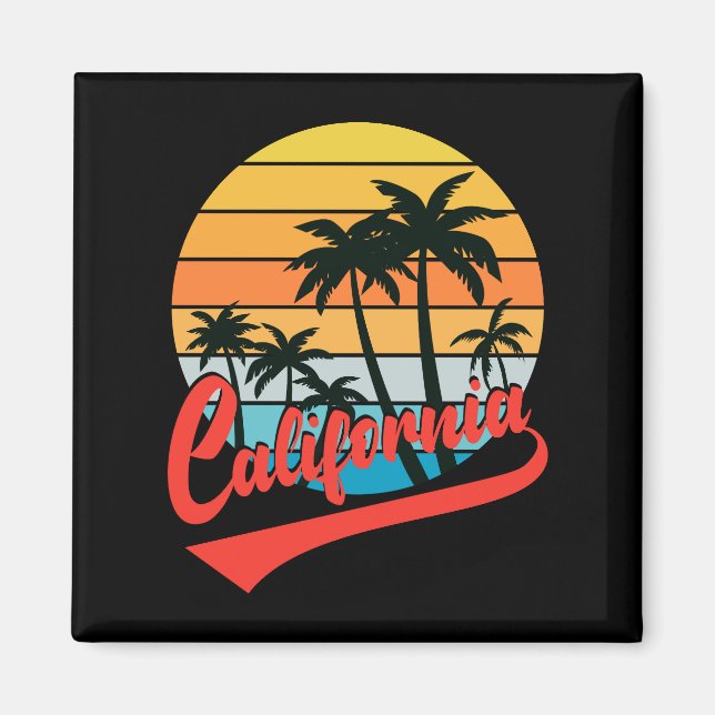California Retro Sunset And Palm Trees Magnet (Front)