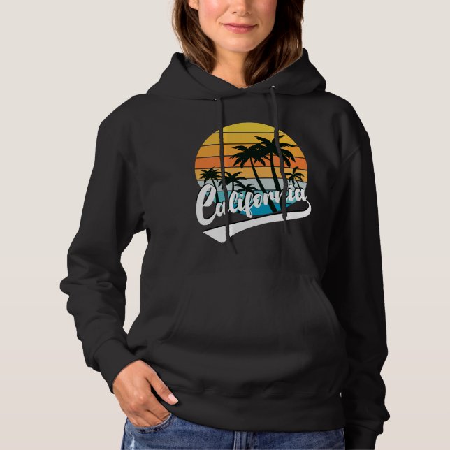 California Retro Sunset Black Women's Hoodie (Front)