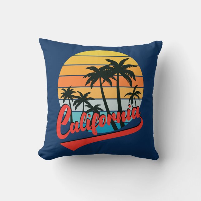 California Retro Sunset Throw Pillow (Front)