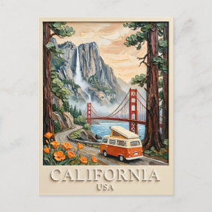 California Road Trip Vintage 3D Textured Landscape Postcard