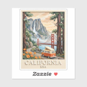 California Road Trip Vintage 3D Textured Landscape Sticker