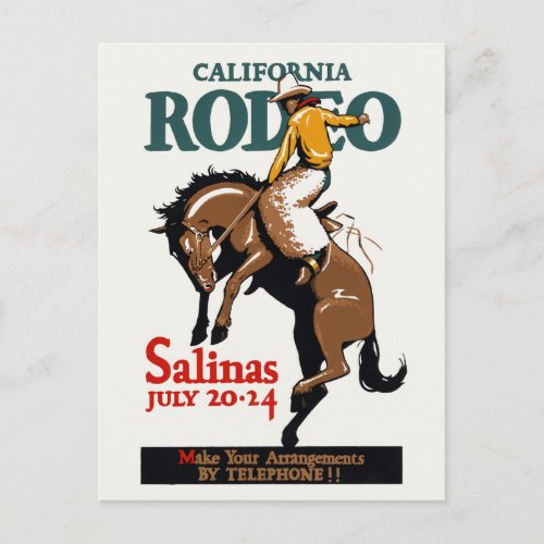 California Rodeo Salinas USA 1930s Vintage Poster Postcard