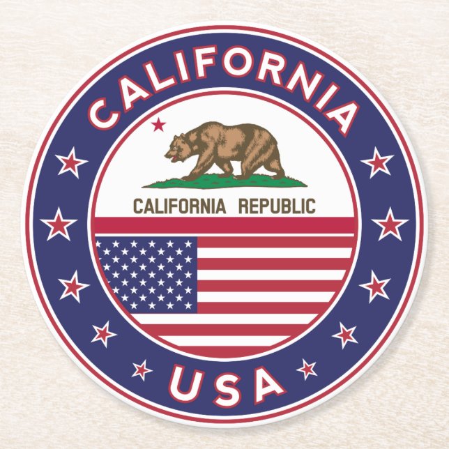 California Round Paper Coaster (Front)