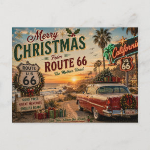 California Route 66 Christmas Greetings Postcard
