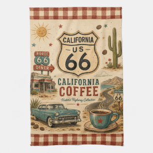 California Route 66 Coffee Road Trip Art Kitchen Towel