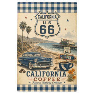 California Route 66 Gingham Coffee Americana Metal Print