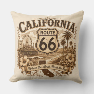 California Route 66 Santa Monica Decor Style Throw Pillow