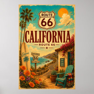 California Route 66 Vintage Coastal Road Trip Art Poster