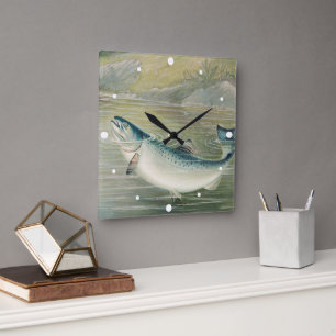 California Salmon by S.A. Kilbourne, Vintage Fish Square Wall Clock