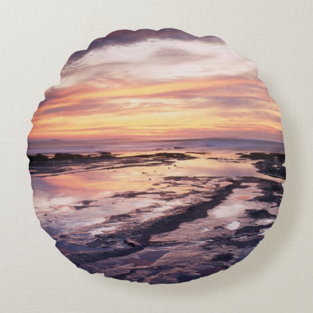 California, San Diego, Sunset Cliffs, Sunset 1 Round Pillow (Front)