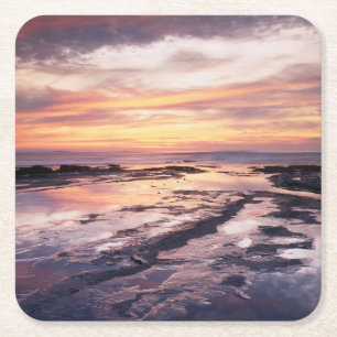 California, San Diego, Sunset Cliffs, Sunset 1 Square Paper Coaster