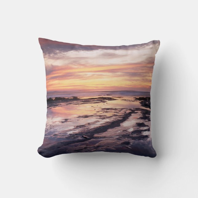 California, San Diego, Sunset Cliffs, Sunset 1 Throw Pillow (Front)