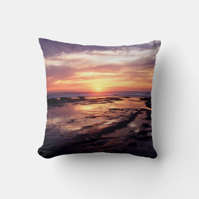 California, San Diego, Sunset Cliffs, Sunset 3 Throw Pillow (Front)