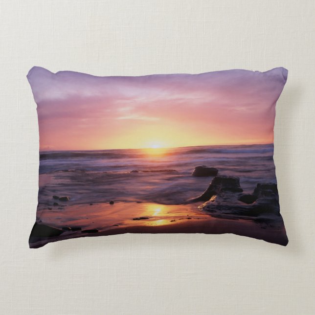 California, San Diego, Sunset Cliffs, Sunset 4 Accent Pillow (Front)