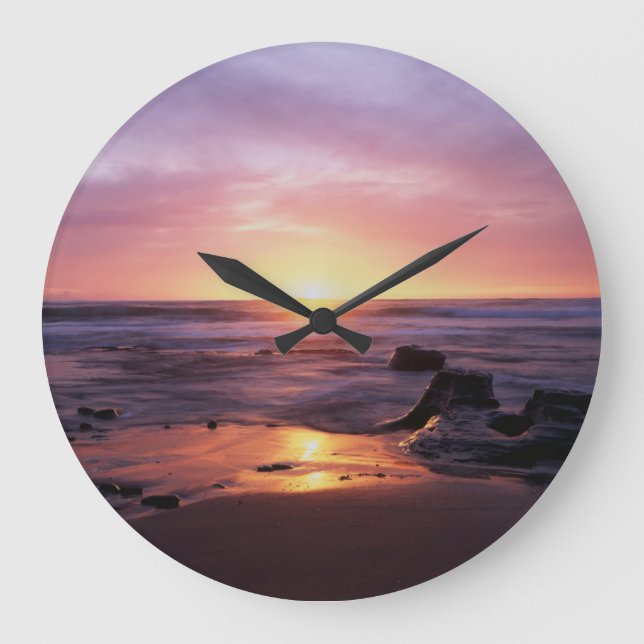 California, San Diego, Sunset Cliffs, Sunset 4 Large Clock (Front)