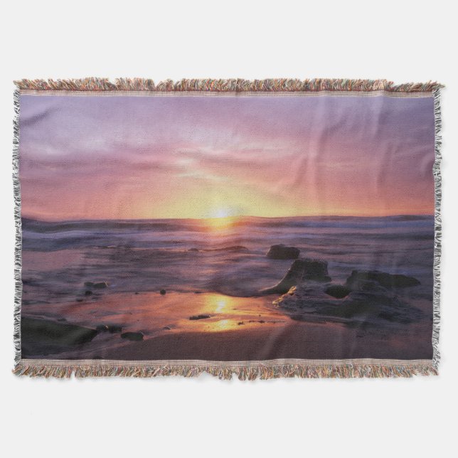 California, San Diego, Sunset Cliffs, Sunset 4 Throw Blanket (Front)