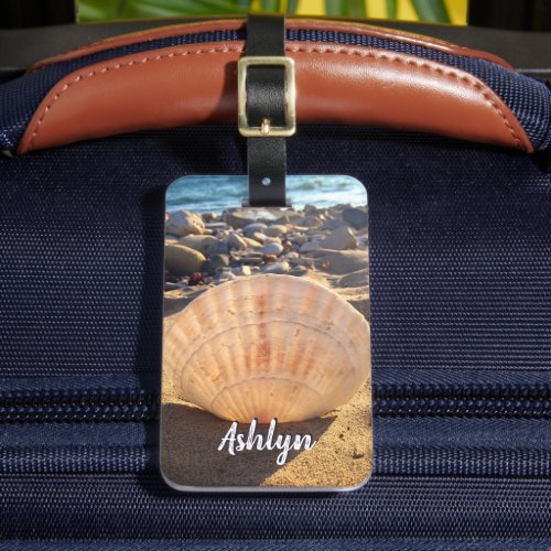 California sandy beach seashell photo custom name luggage tag