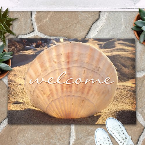 California Sandy Beach Seashell Photo Welcome  Doormat