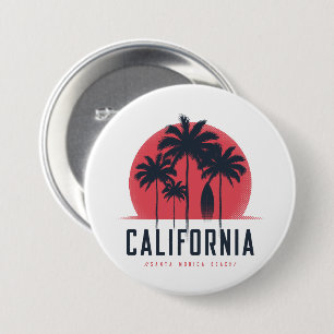 California Santa Monica Beach Retro Palm Tree Button